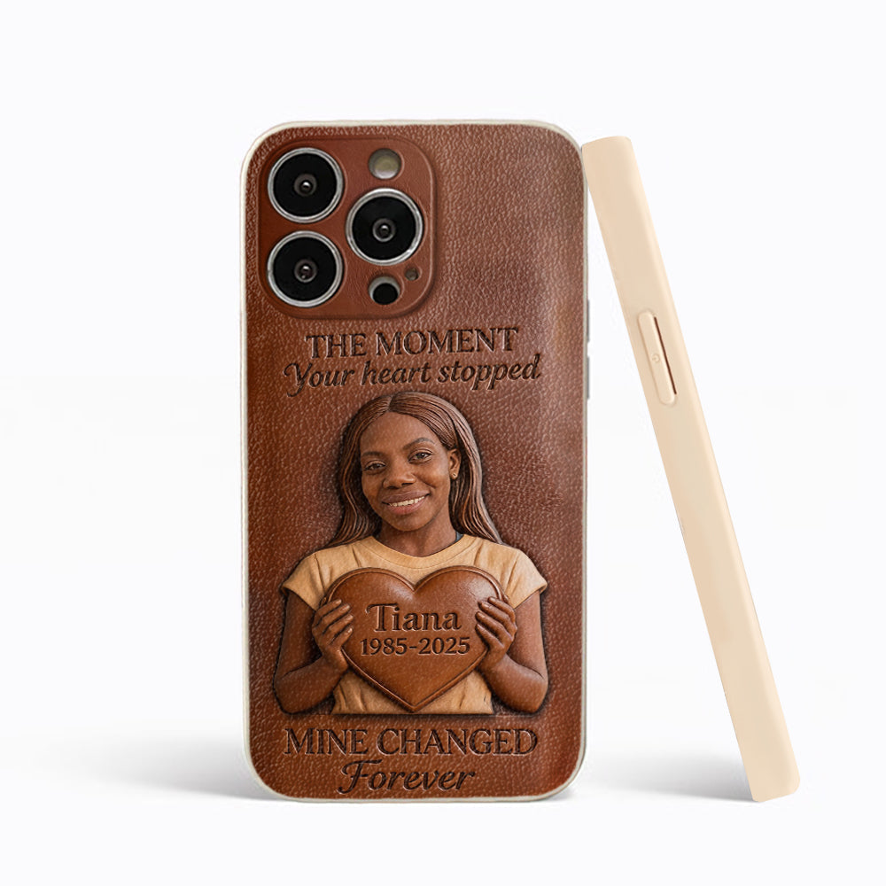 The Moment Your Heart Stopped - Personalized Memorial 3D Embossed Leather Phone Case