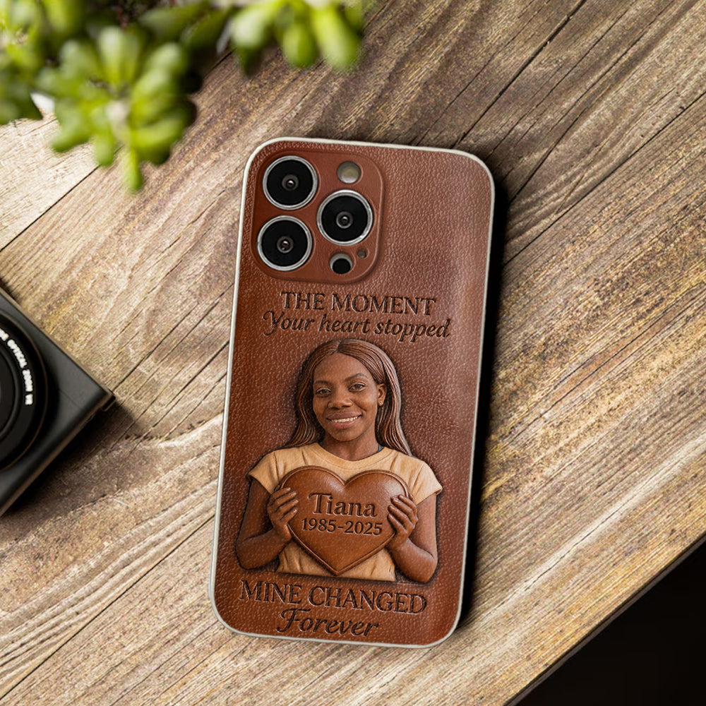 The Moment Your Heart Stopped - Personalized Memorial 3D Embossed Leather Phone Case