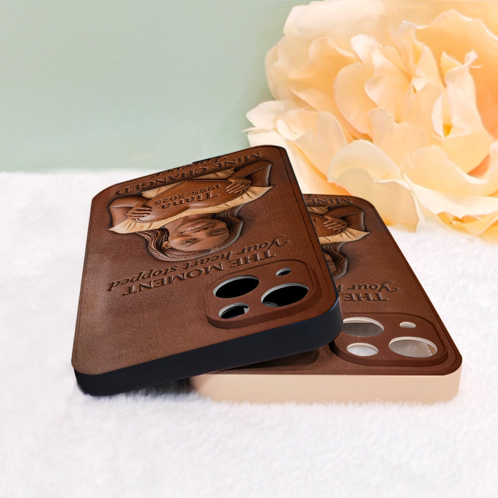 The Moment Your Heart Stopped - Personalized Memorial 3D Embossed Leather Phone Case