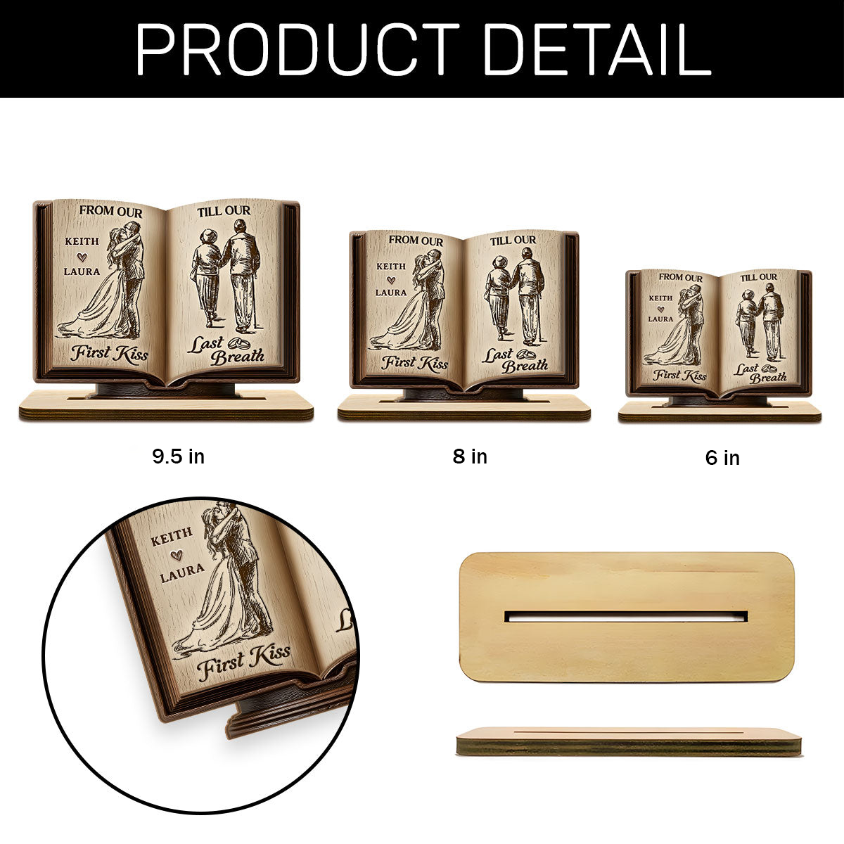 Personalized 2-Layer Wooden Plaque Book for Couples From First Kiss to Last Breath, Romantic Keepsake & Unique Anniversary Gift