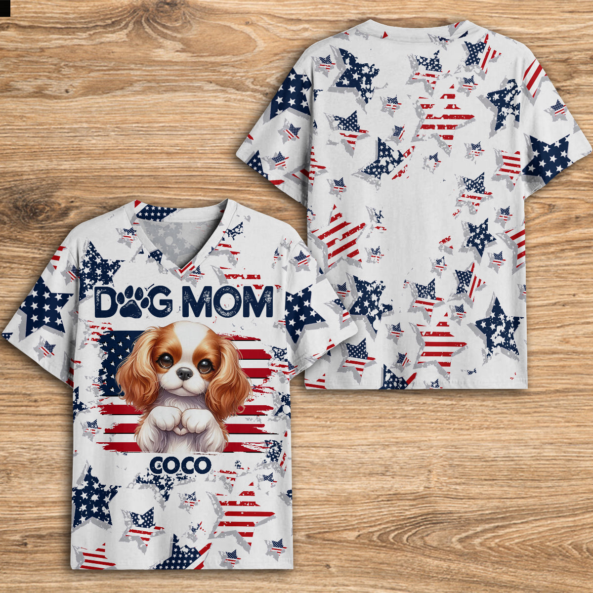 Patriot Dog Mom - Personalized Dog Fully Printed V-Neck T-Shirt