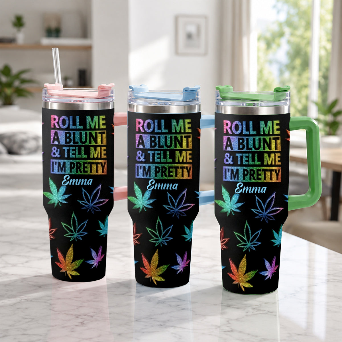 Tell Me I'm Pretty - Personalized Weed Tumbler With Plush Charm