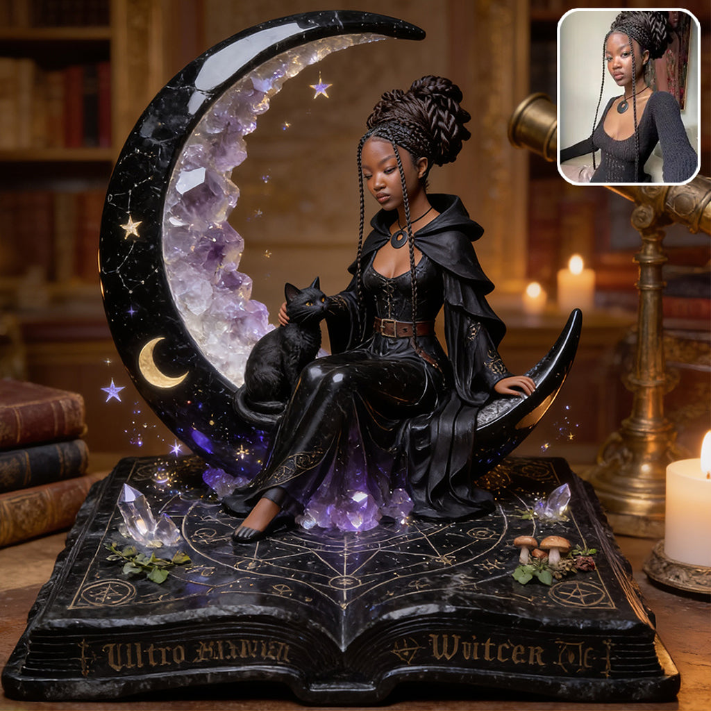 The Witch, Her Crystal, Her Cat, And Her Spell Book - Personalized Witch Custom Shaped Acrylic Plaque