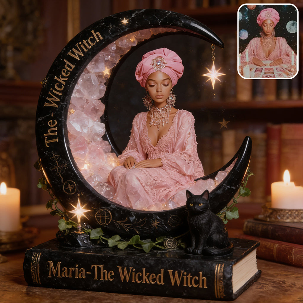 The Witch, Her Crystal, Her Cat, And Her Spell Book - Personalized Witch Custom Shaped Acrylic Plaque