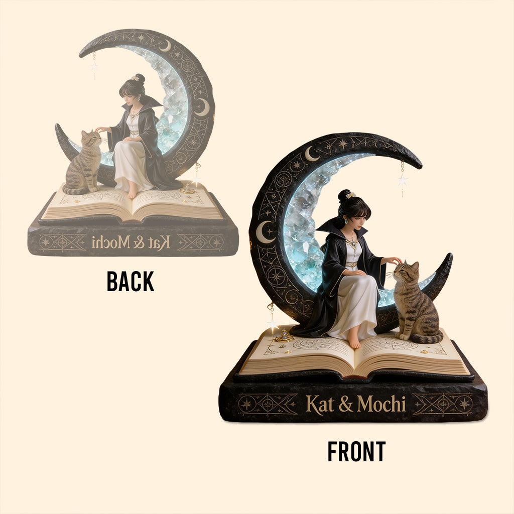 The Witch, Her Crystal, Her Cat, And Her Spell Book - Personalized Witch Custom Shaped Acrylic Plaque