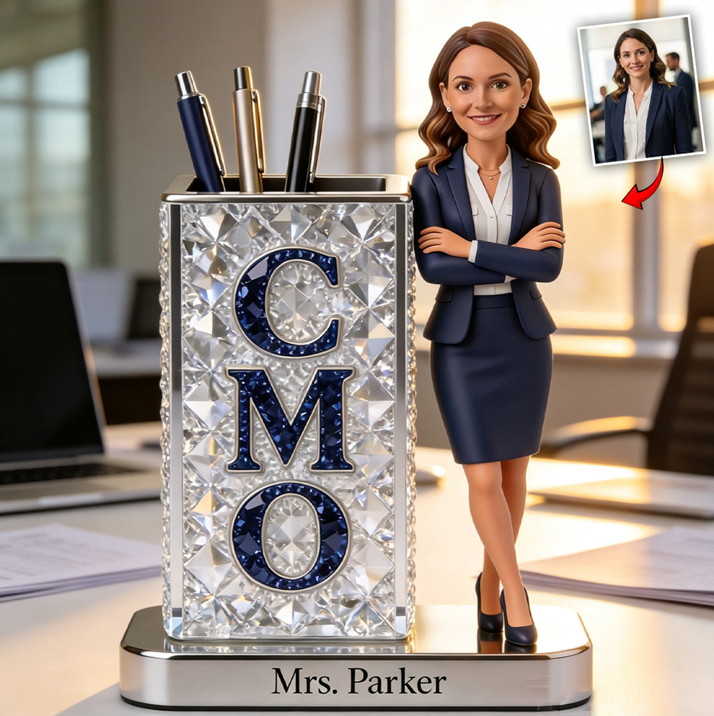 Your Title, Your Desk - Custom Executive Pen Holder Sculpture - Personalized Colleague Acrylic Pot