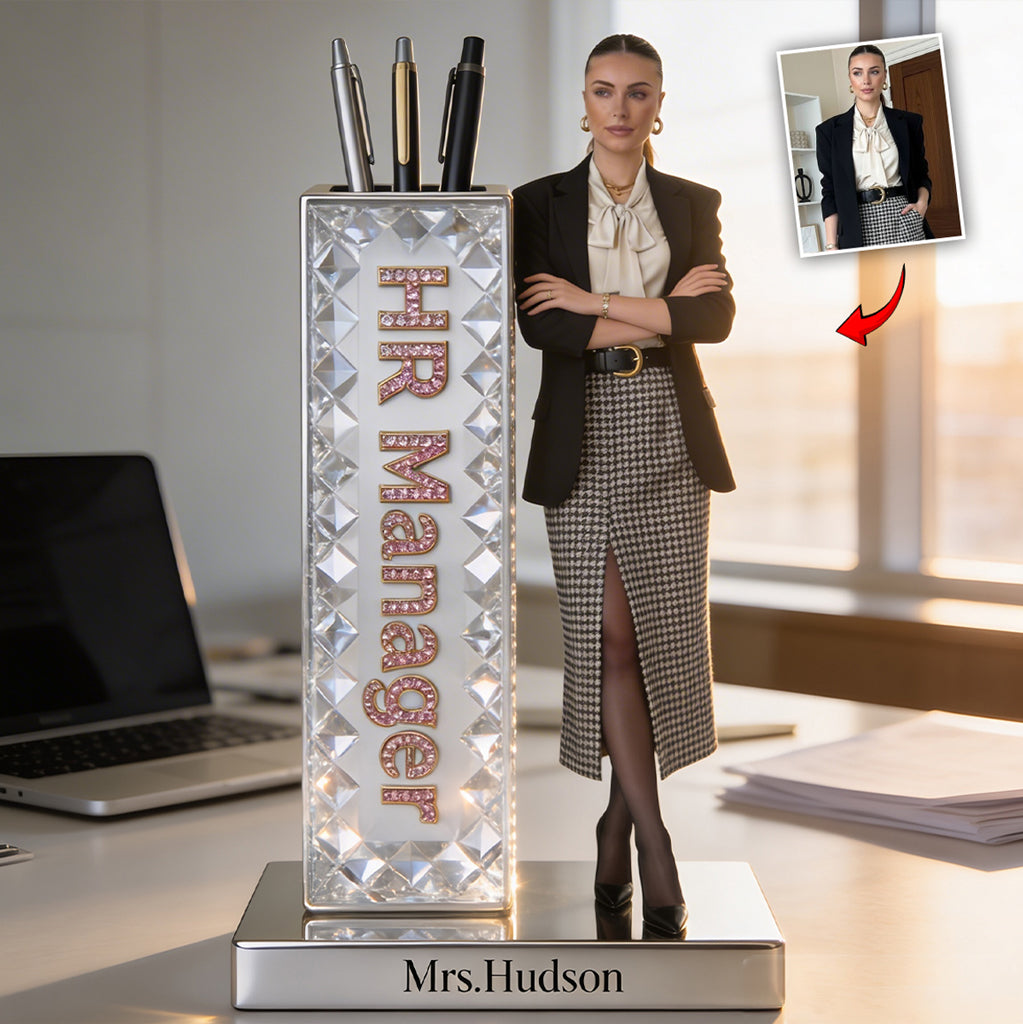 Your Title, Your Desk - Custom Executive Pen Holder Sculpture - Personalized Colleague Acrylic Pot