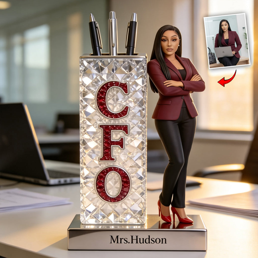 Your Title, Your Desk - Custom Executive Pen Holder Sculpture - Personalized Colleague Acrylic Pot