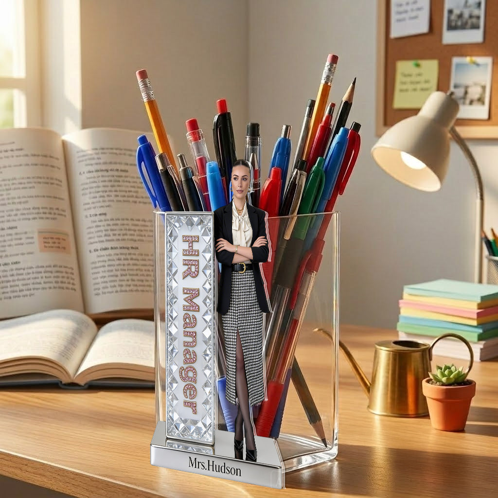 Your Title, Your Desk - Custom Executive Pen Holder Sculpture - Personalized Colleague Acrylic Pot