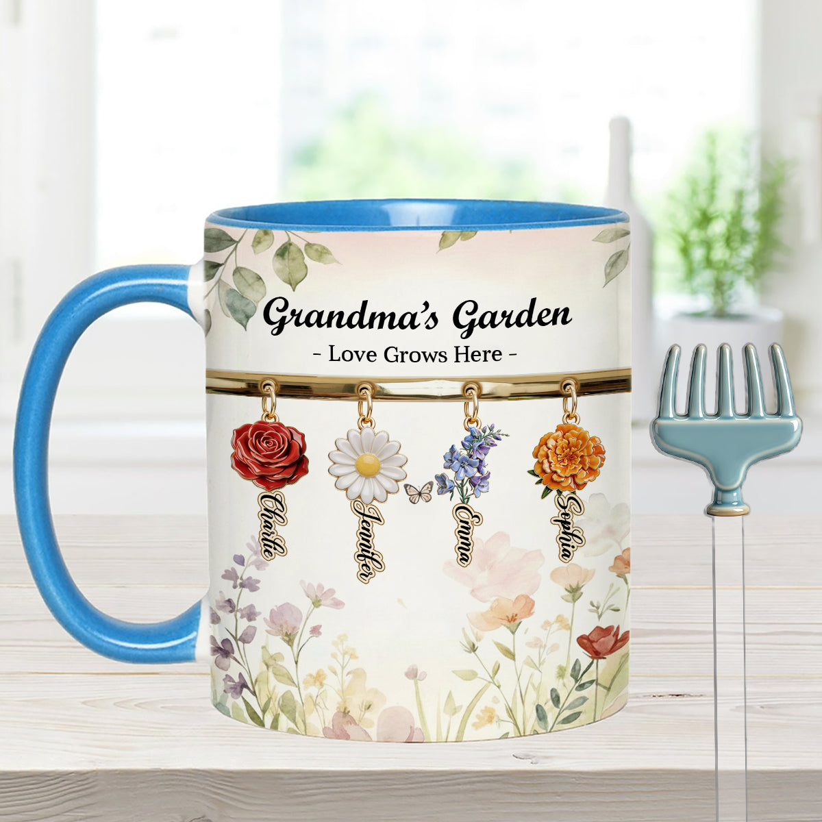 Love Grows Here - Personalized Grandma Set Accent Mug with Acrylic Stirrers