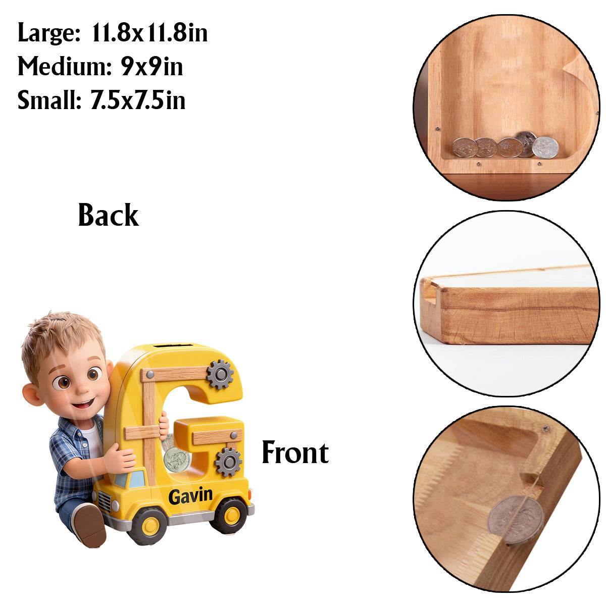 Saving Money - Personalized Kid Wooden Piggy Bank