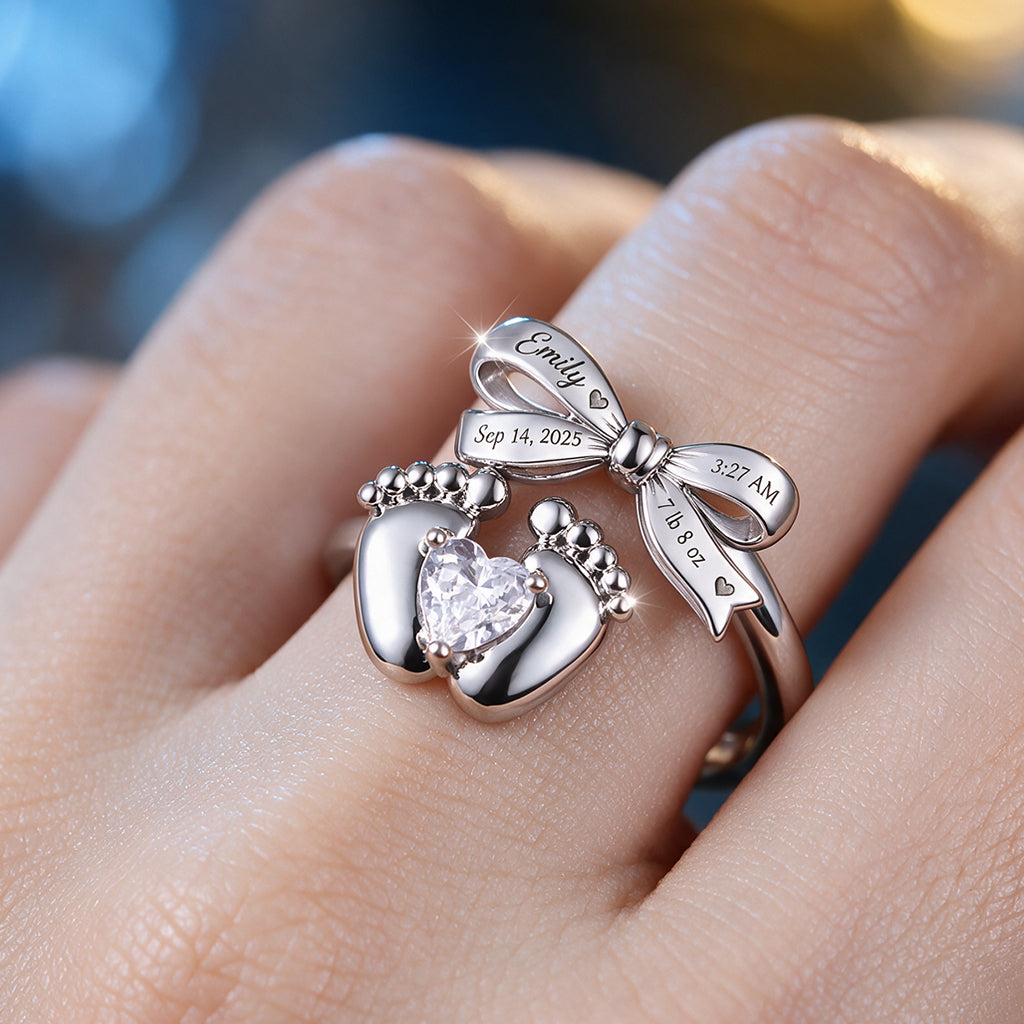 The Day I Become A Mom - Personalized Newborn Adjustable Shaped Ring
