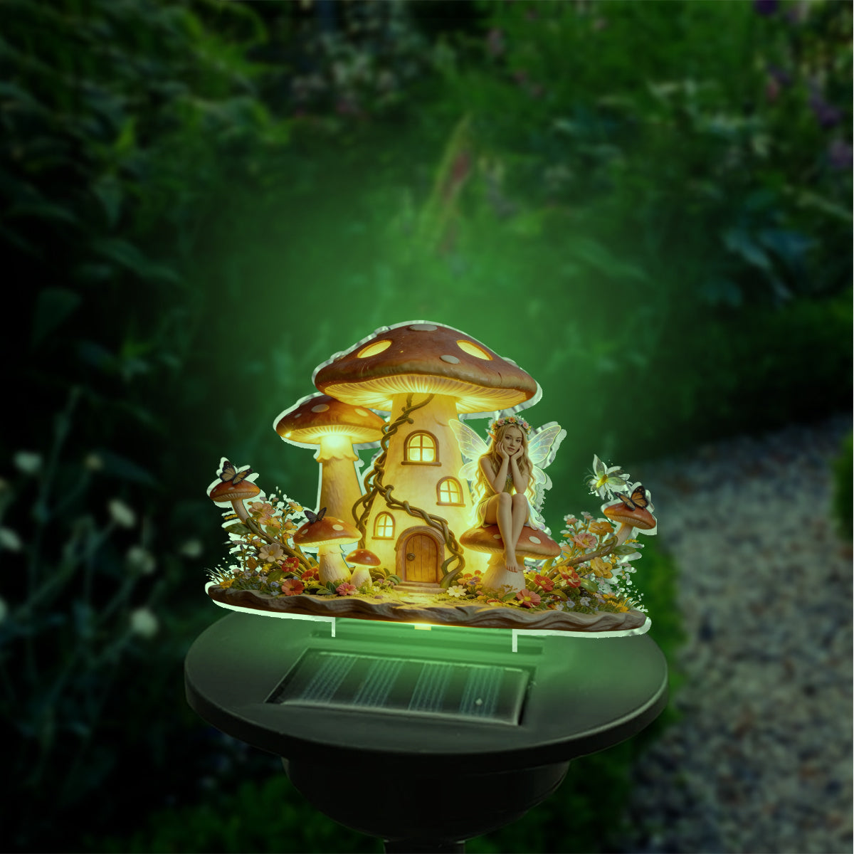 Mushroom Fairy House, Fairy Garden - Personalized Mushroom Garden Solar Light