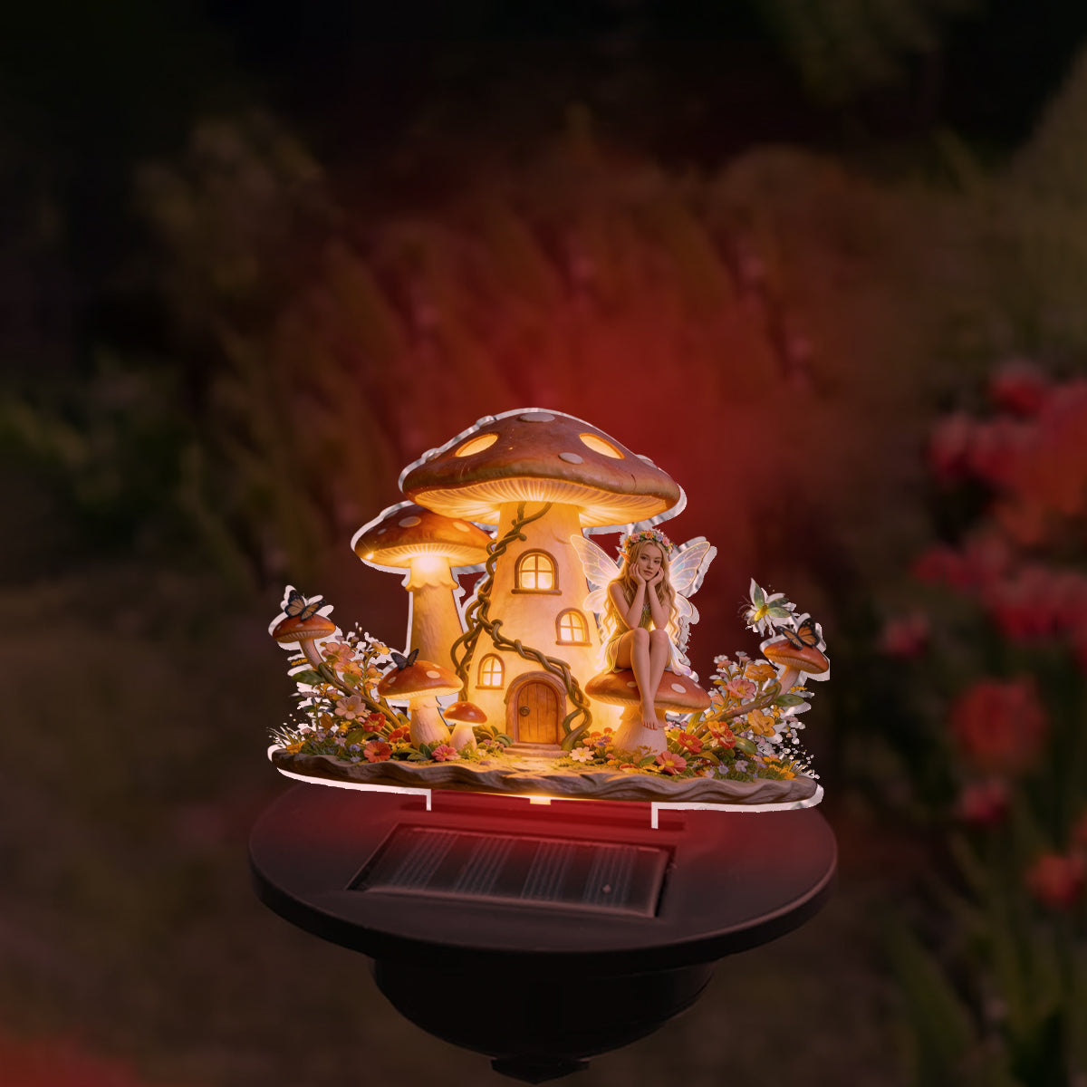 Mushroom Fairy House, Fairy Garden - Personalized Mushroom Garden Solar Light