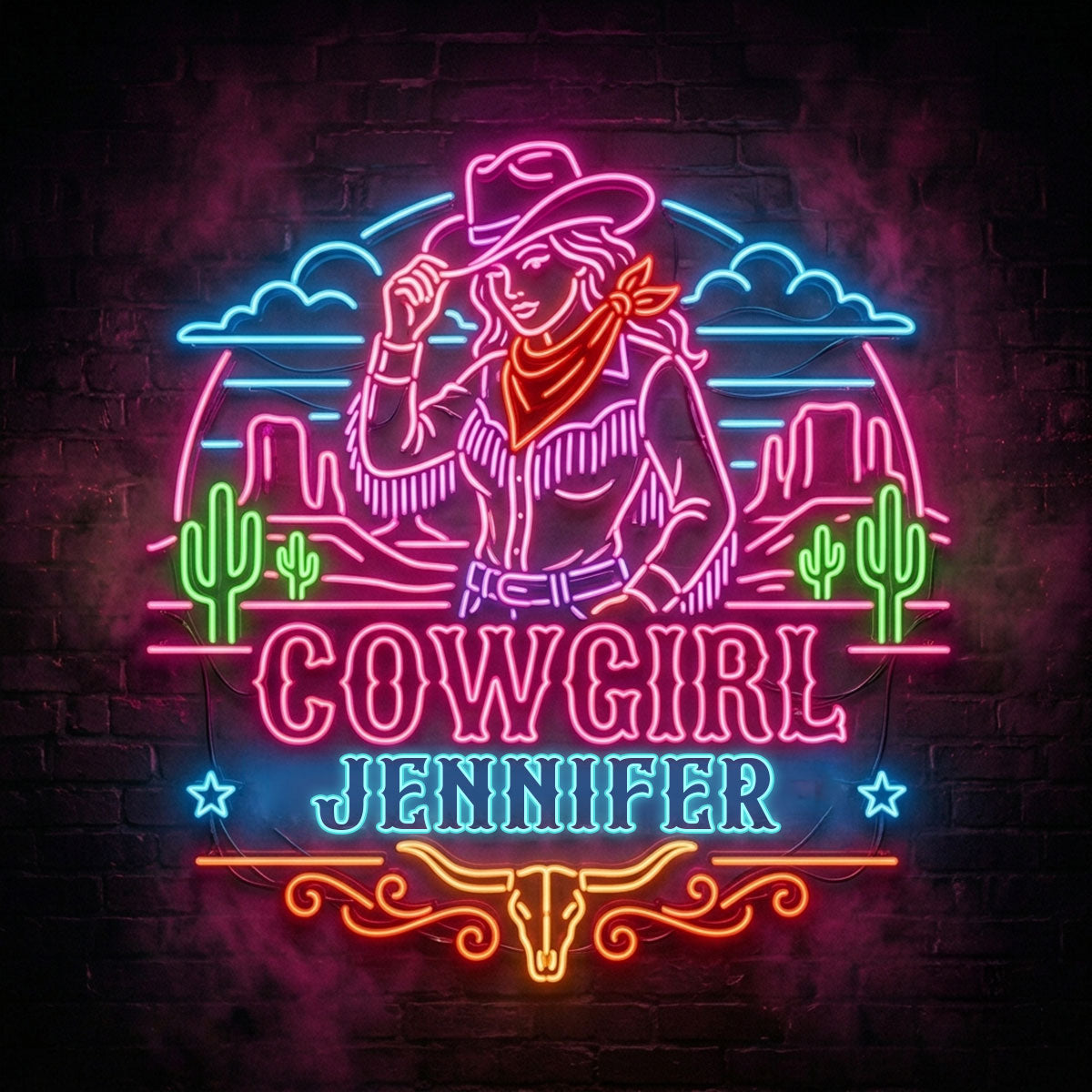 USB-Operated Neon Cowgirl Cowboy Sign - Personalized Cowgirl Neon LED Light Sign