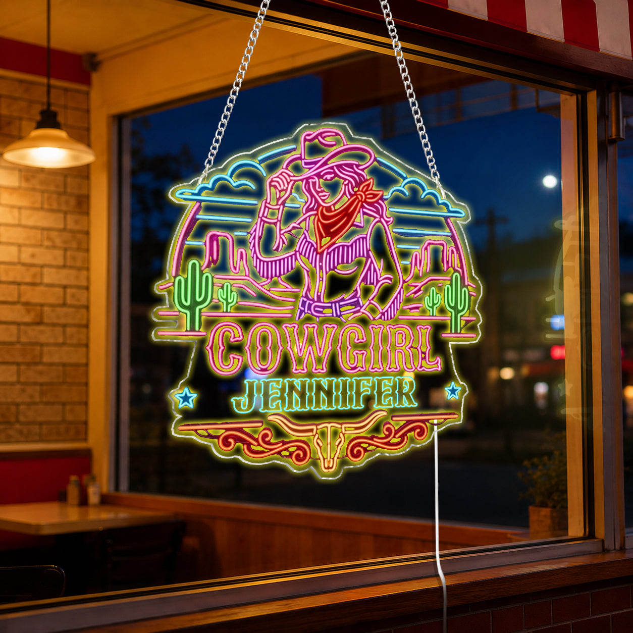 USB-Operated Neon Cowgirl Cowboy Sign - Personalized Cowgirl Neon LED Light Sign
