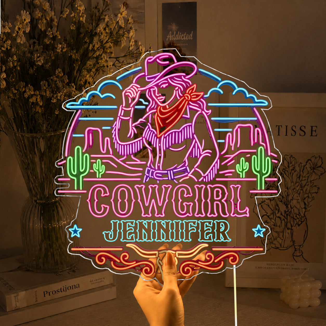 USB-Operated Neon Cowgirl Cowboy Sign - Personalized Cowgirl Neon LED Light Sign