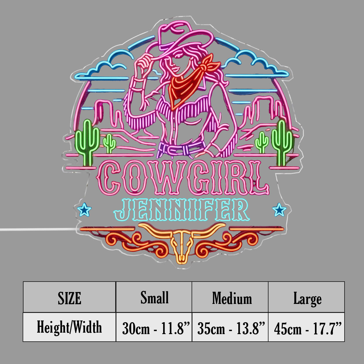 USB-Operated Neon Cowgirl Cowboy Sign - Personalized Cowgirl Neon LED Light Sign