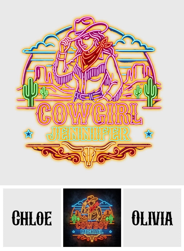 USB-Operated Neon Cowgirl Cowboy Sign - Personalized Cowgirl Neon LED Light Sign