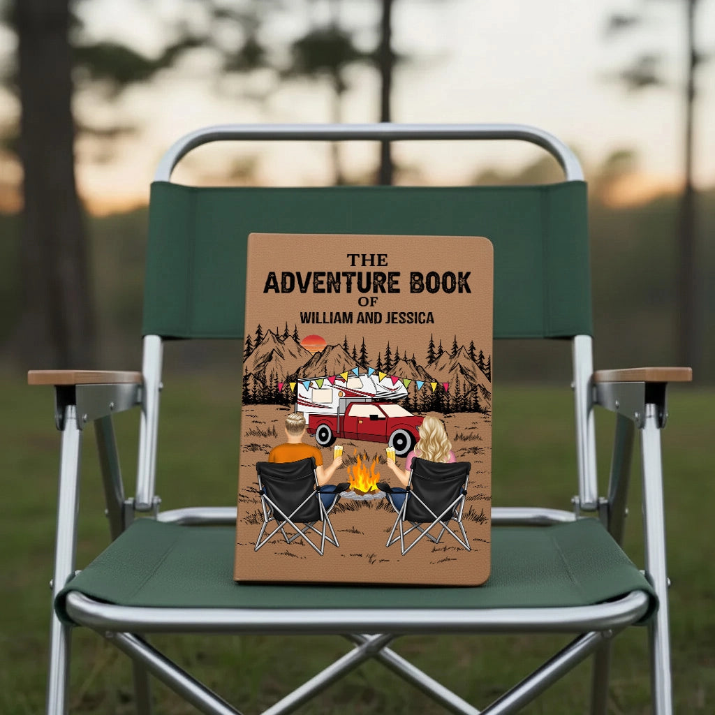 Personalized Leather Journal The Adventure Book Camping Couple by the Campfire Unique Gift for Him or Her
