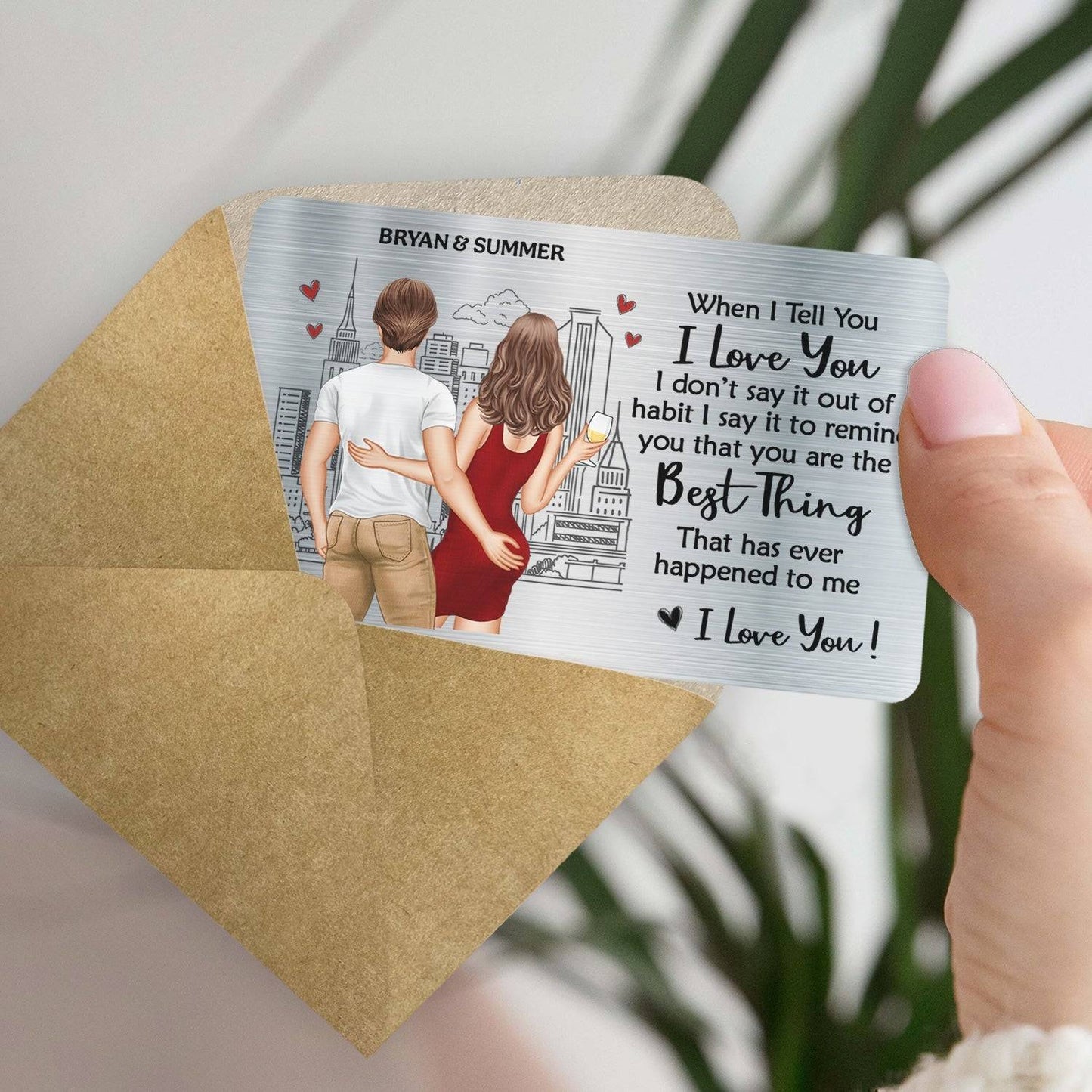 Personalized 'I Love You' Aluminum Wallet Card - Ideal for Anniversaries & Valentine's