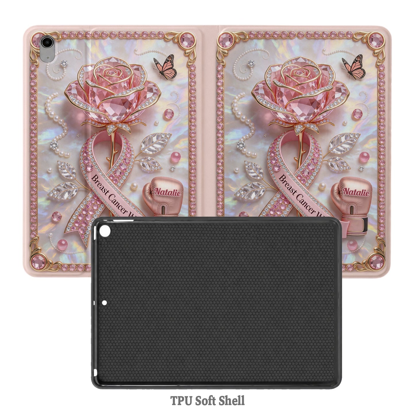 Faith Hope Love - Personalized Breast Cancer Awareness Tablet Cover With Pen Slot