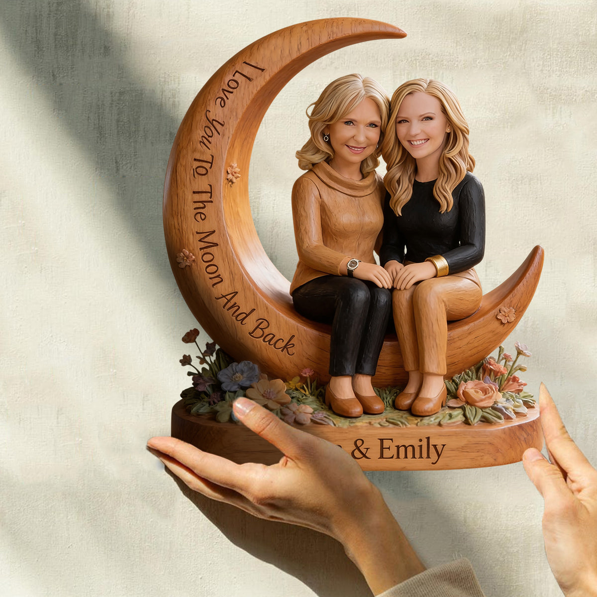 I Love You To The Moon And Back - Personalized Mother Custom Shaped Wood Plaque