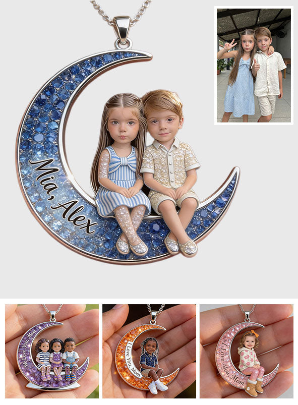 I Love You Mom - Personalized Mother Shaped Metal Pendant Necklace