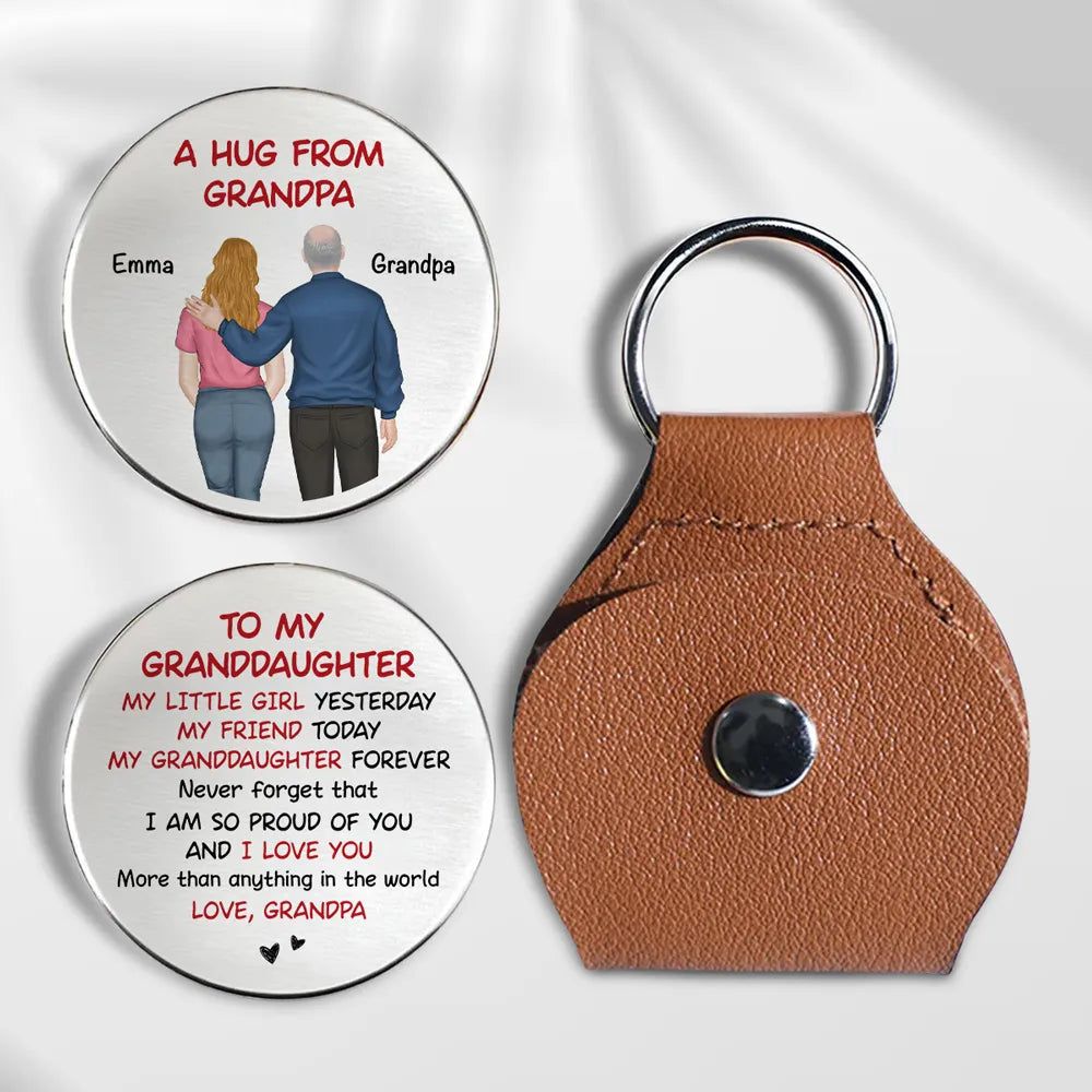 A Hug From Grandpa Grandma – Pocket Hug Keepsake for Granddaughter or Grandson, Stainless Steel Back-View Hug Design, Heartwarming Gift