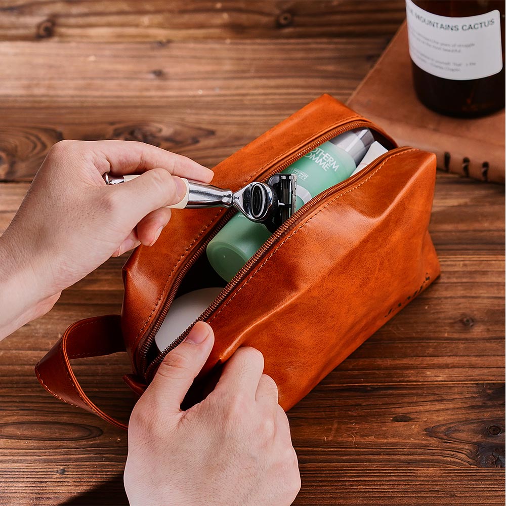 Custom Name Engraved Toiletry Travel Storage PU Leather Leather Toiletry Travel Storage Bag - gift for anyone - Personalized Bag
