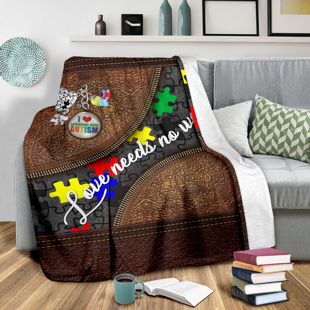 Love Needs No Words Leather Pattern Print Autism Awareness Blanket 0622