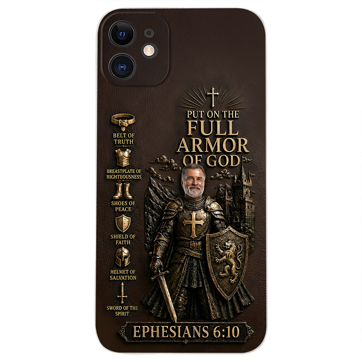 Put On The Full Amor Of God, Gift for Christians - Personalized Christian 3D Embossed Leather Phone Case