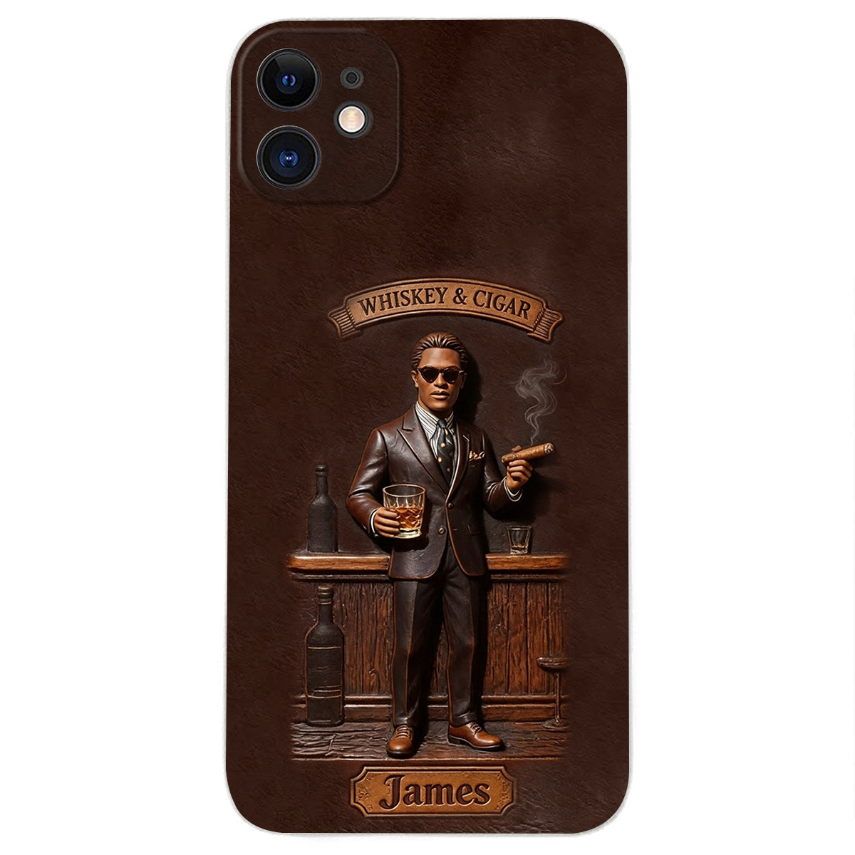 Whiskey And Cigar - Personalized Whisky 3D Embossed Leather Phone Case