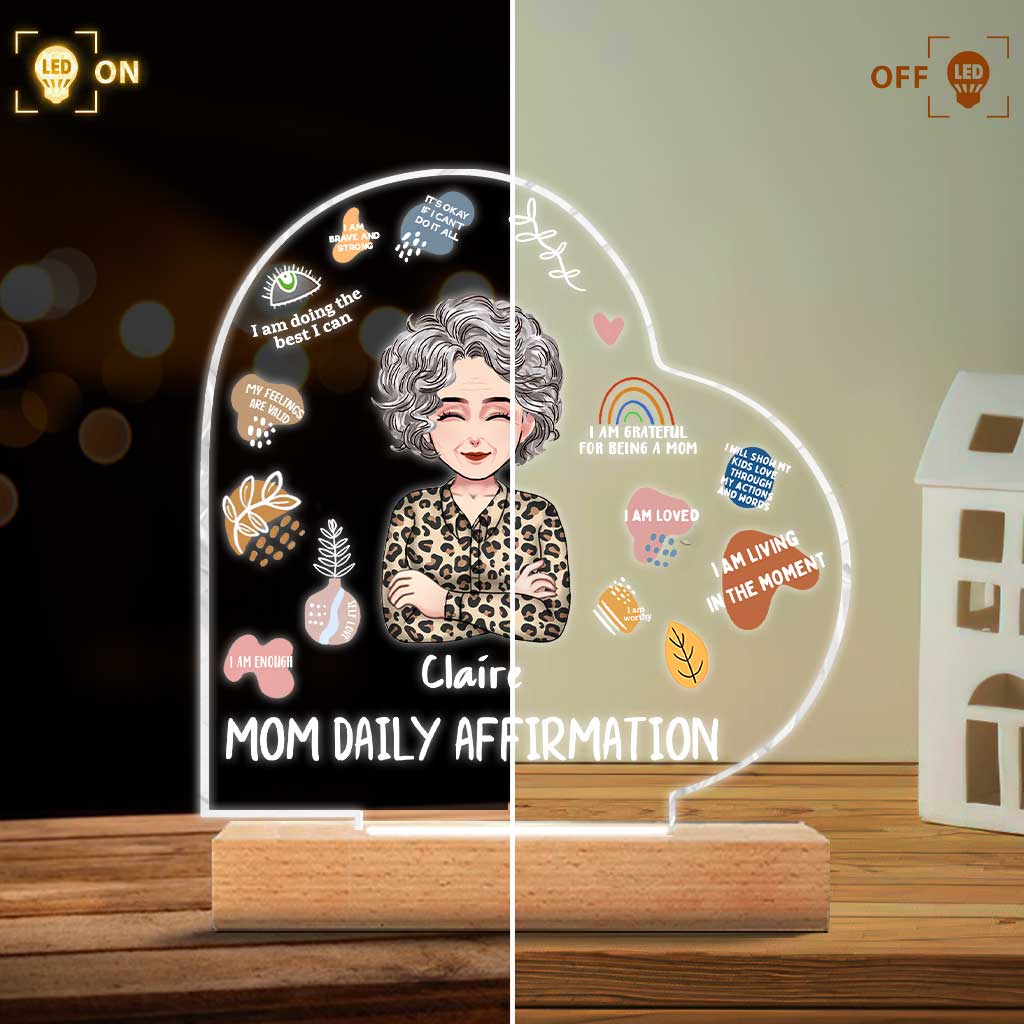 Mom Daily Affirmation - Personalized Mother's Day Mother Shaped Plaque Light Base
