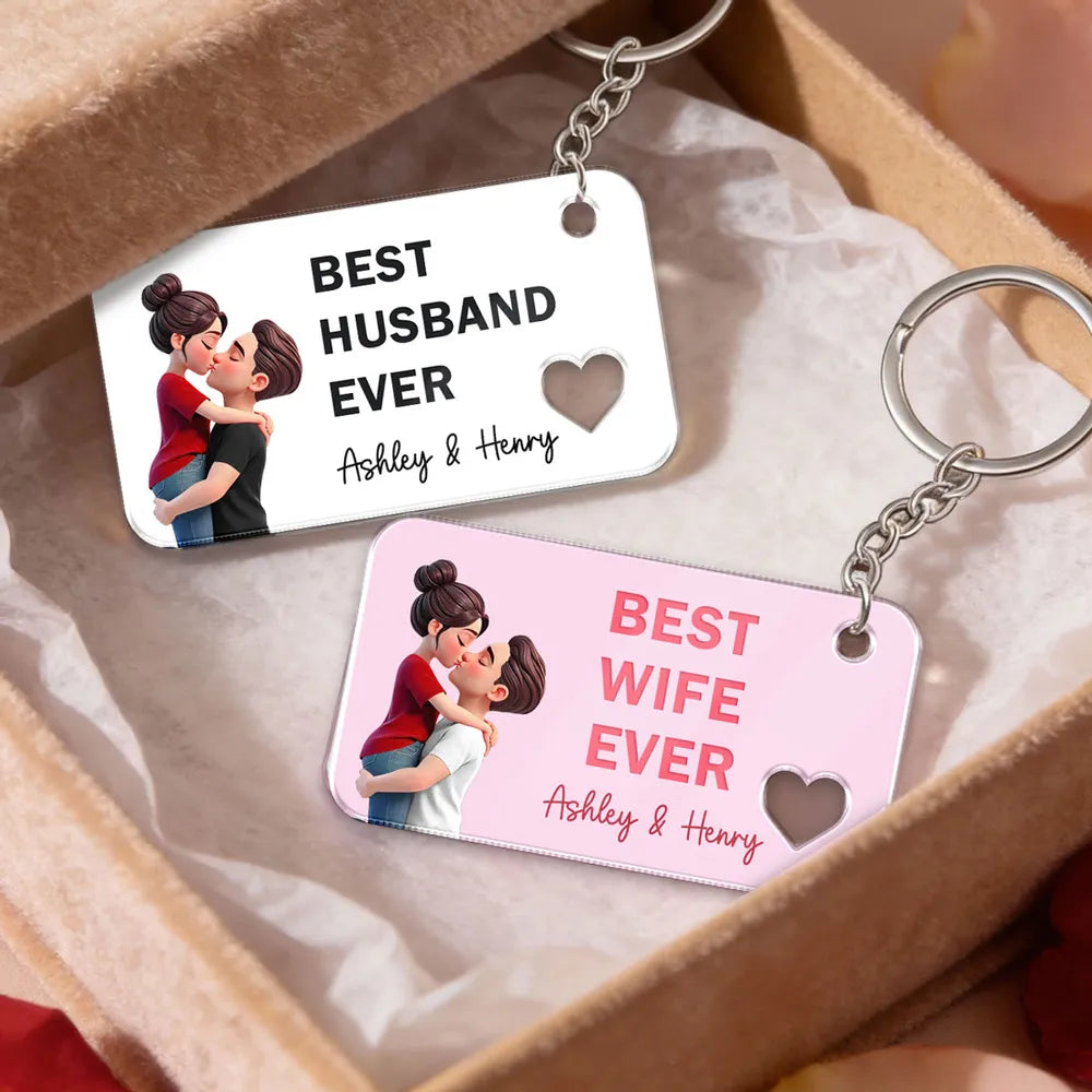 Personalized Acrylic Keychain Best Wife Ever Couple Kissing Cute Pink Charm Unique Gift for Wife