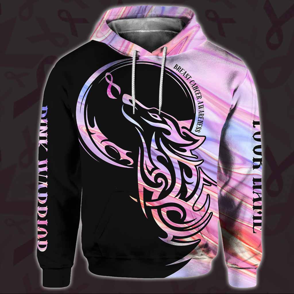 Pink Warrior Wolf Pink Ribbon - Breast Cancer Awareness Personalized All Over T-shirt and Hoodie