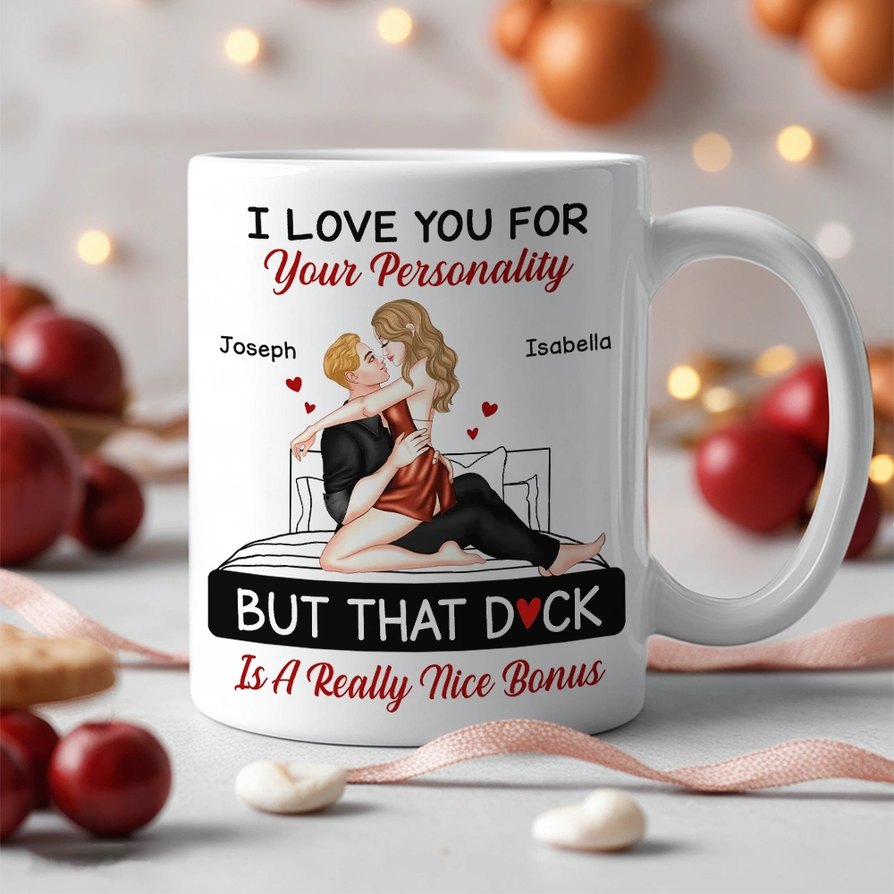 Personalized White Ceramic Mug for Couples with Hugging Bed Scene – Fun Romantic Coffee Gift, A Really Nice Bonus Surprise