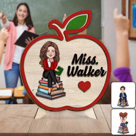 Teacher Apple Sign - Personalized Teacher 2 Layered Wood Sign / Wood Plaque