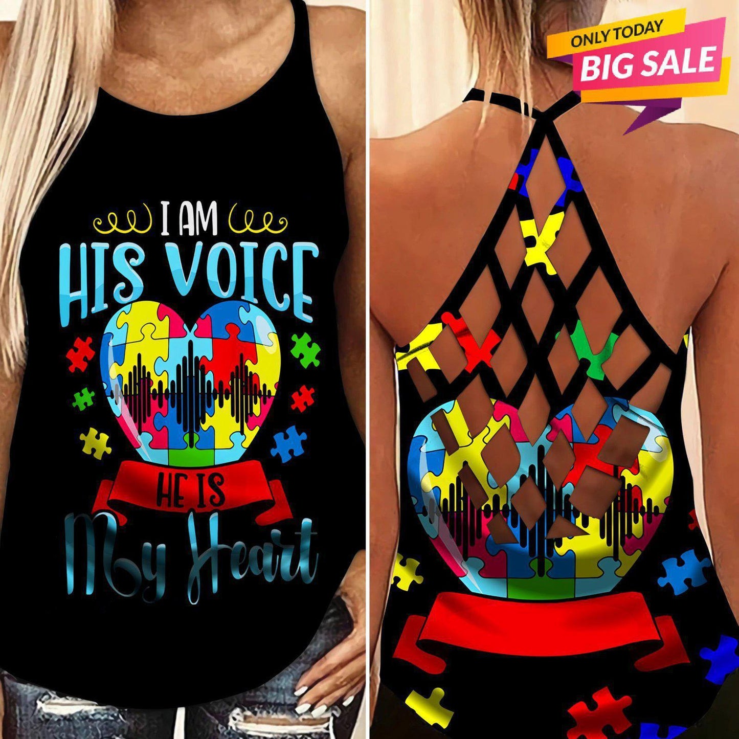 Autism Love - Autism Awareness Cross Tank Top 0921
