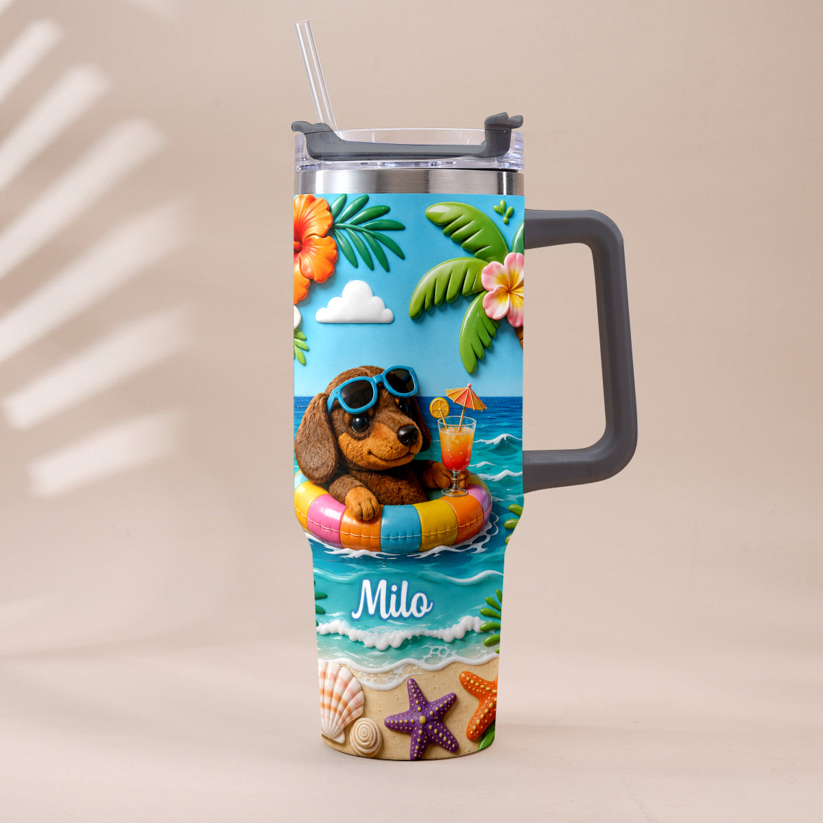 Any Photo Summer Vibes - Personalized Dog Tumbler With Plush Charm