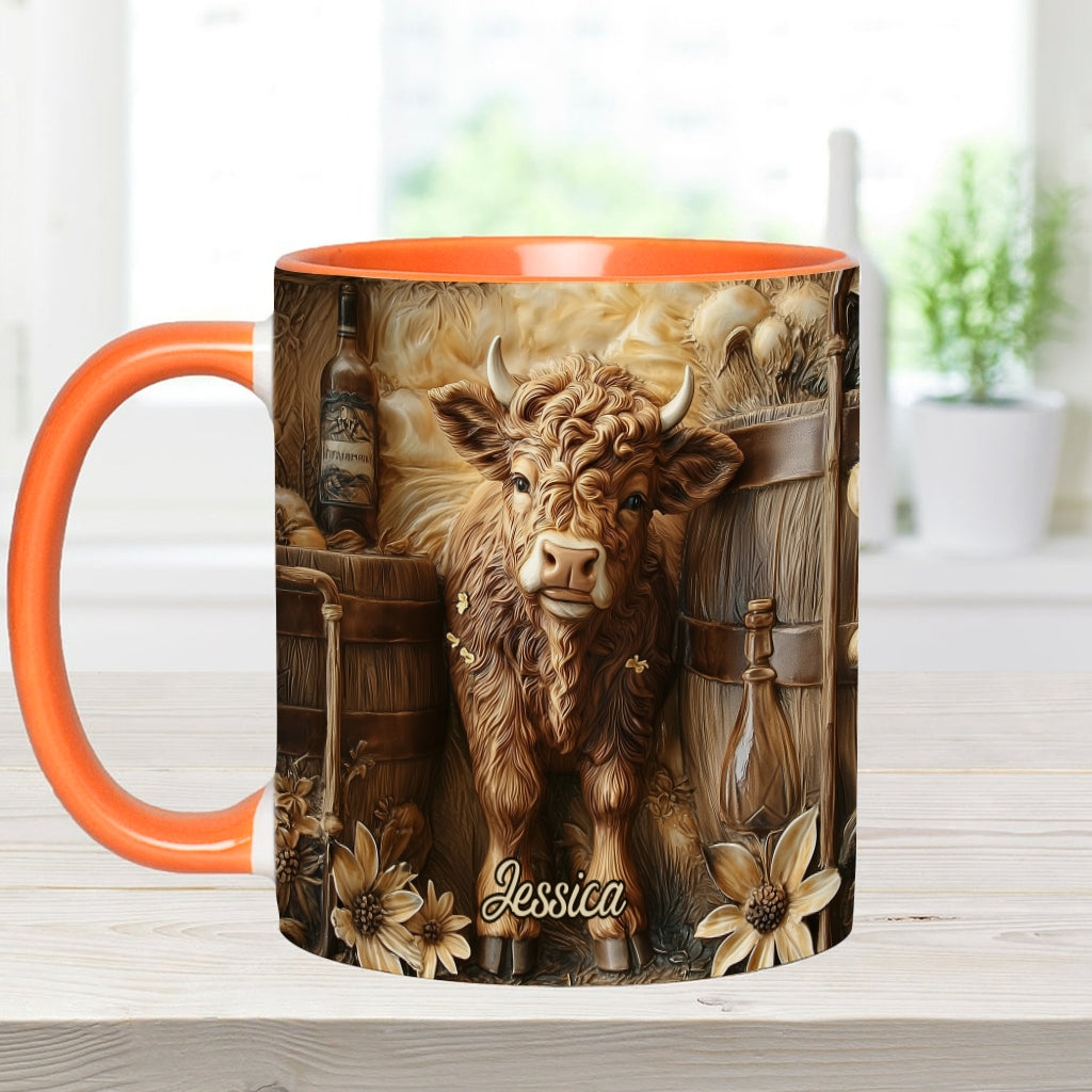 Vintage Beautiful Highland Cow - Personalized Accent Mug