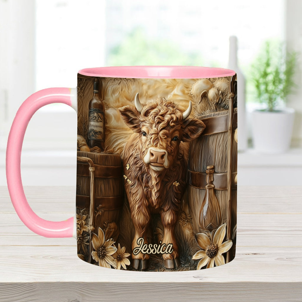 Vintage Beautiful Highland Cow - Personalized Accent Mug
