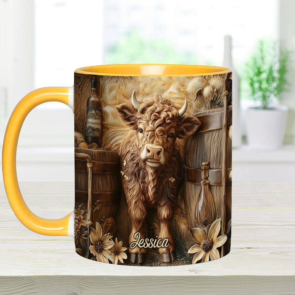 Vintage Beautiful Highland Cow - Personalized Accent Mug