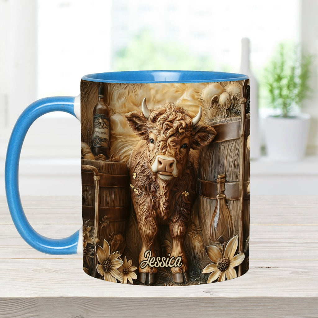 Vintage Beautiful Highland Cow - Personalized Accent Mug
