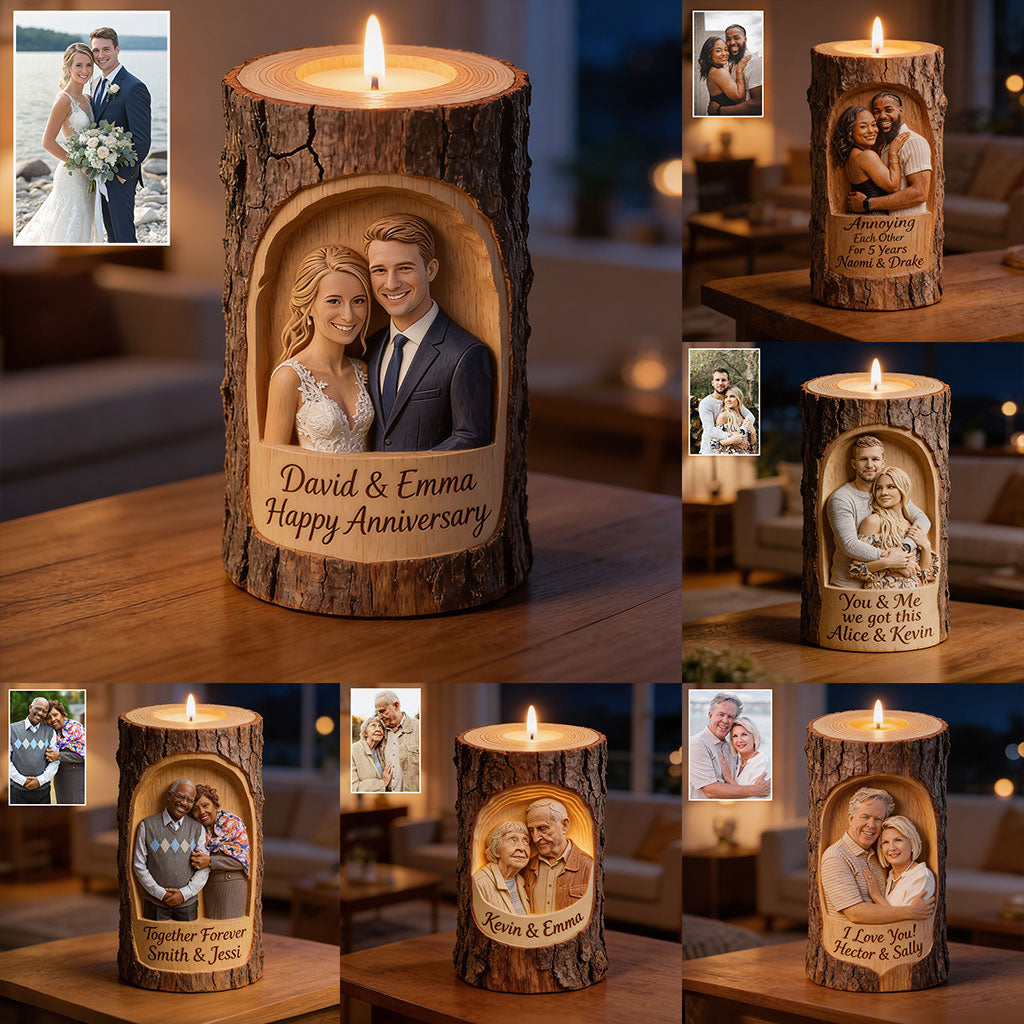 Custom Any Photo Couple Gift - Personalized Couple Custom Shape Wooden Candle Holder