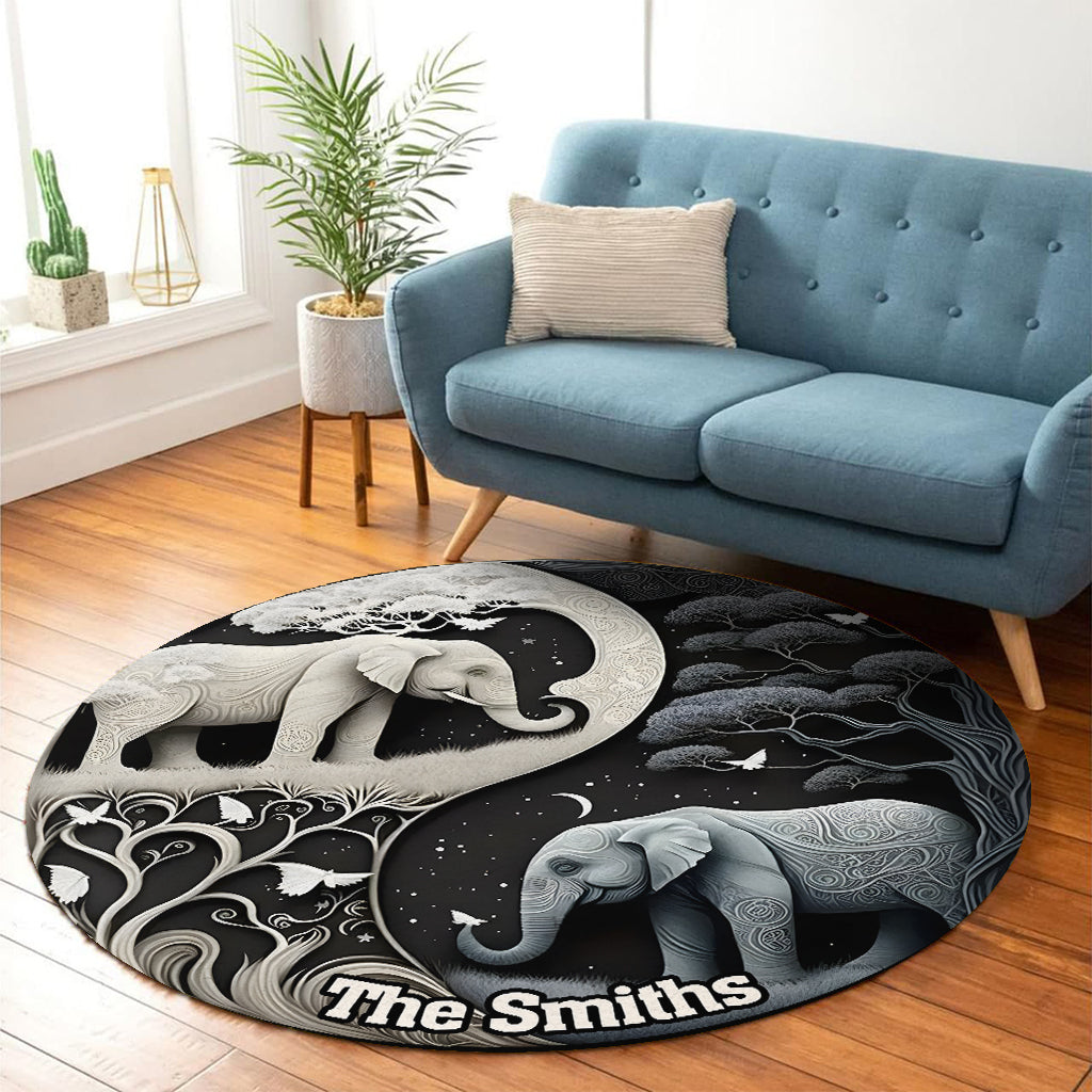 Elephant Harmony - Personalized Elephant Round Rug
