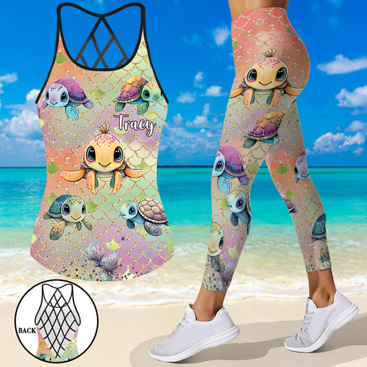 Colorful Turtle - Personalized Turtle Cross Tank Top and Leggings