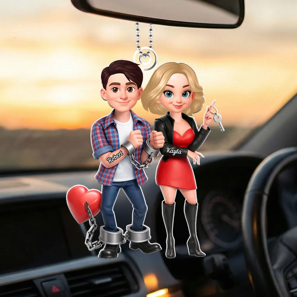 Funny Cartoon Couple Acrylic Car Hanger Cute Handcuffed Love Design Unique Creative Gift for Couples