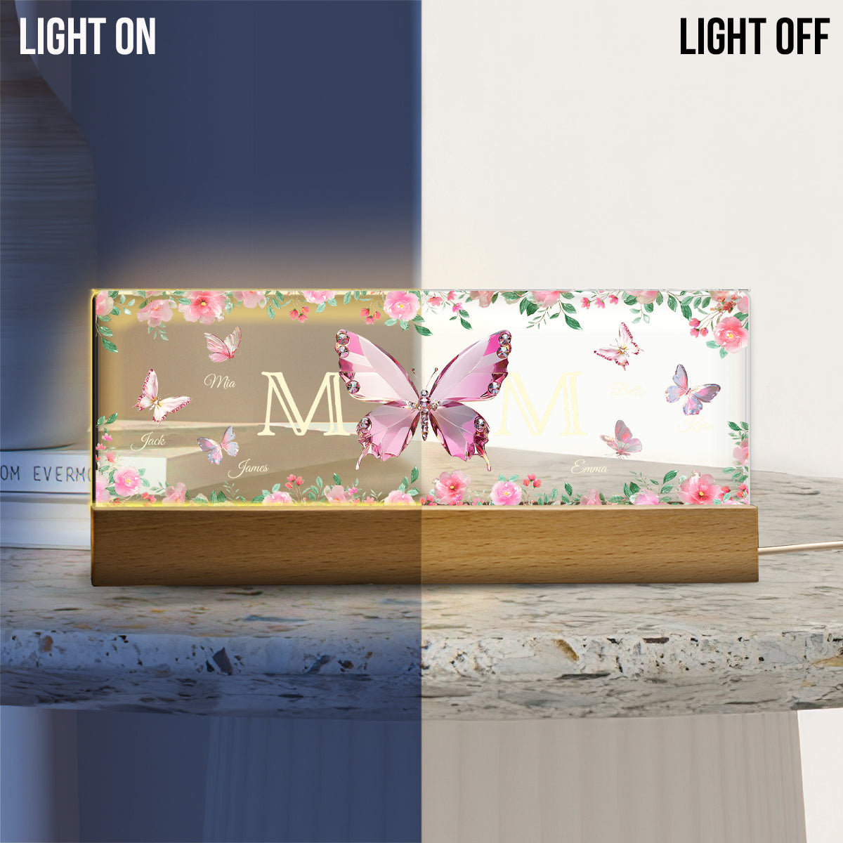 Mom And Children Butterflies - Personalized Mother Custom LED Night Light