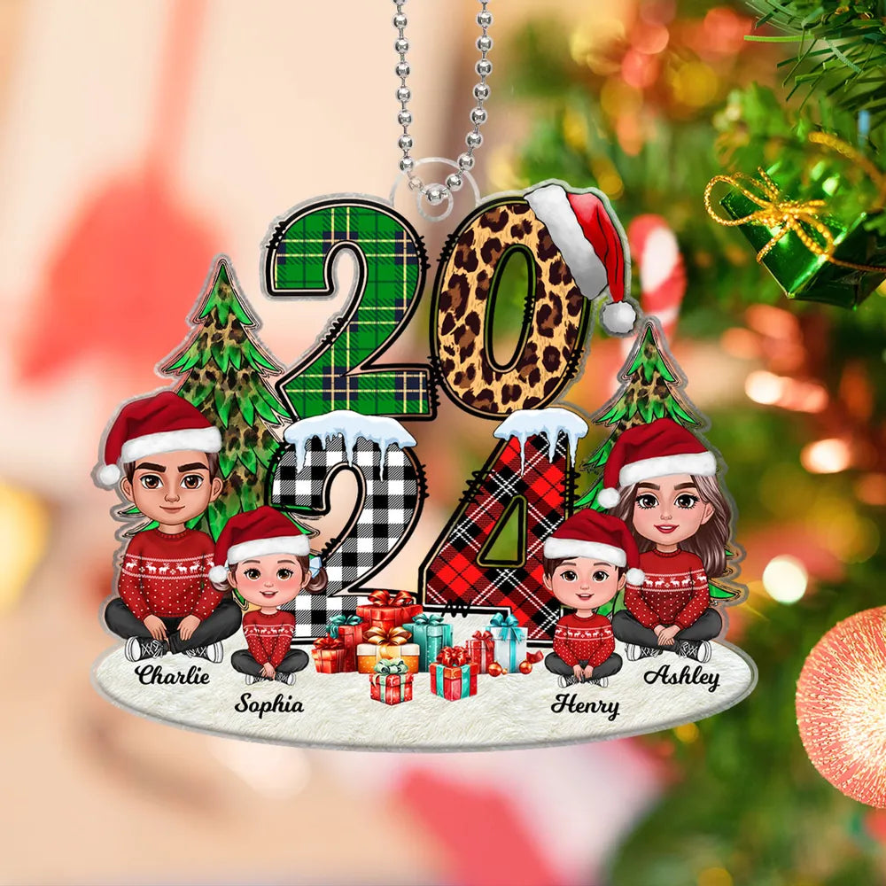 Christmas Family Sitting 2024 Stacked Pattern Personalized Ornament or Keychain or Plaque or Poster